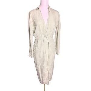 Anthropologie Sage Green Linen Blend Twist Front Midi Dress‎ US 8 UK 12 EU 40
